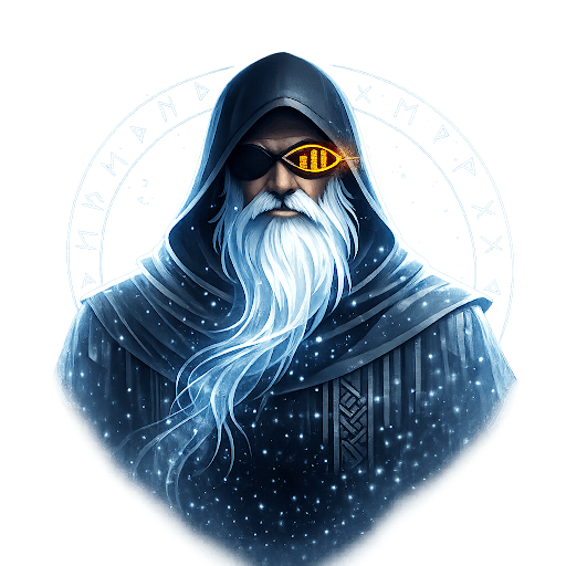 ODIN the Wise, the Sharpvue AI trailer agent — a hooded, bearded figure with a glowing circuit-board eye.