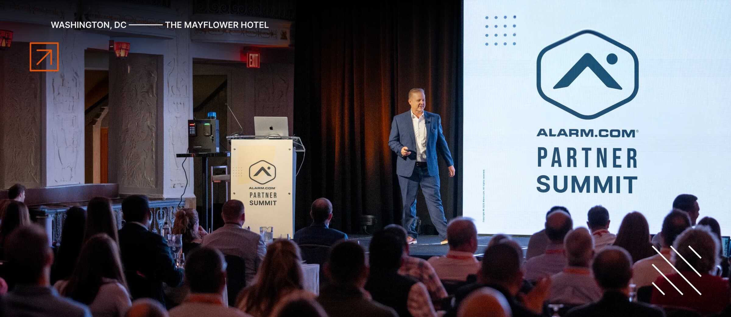 Alarm.com Partner Summit keynote on stage at the Mayflower Hotel in Washington, D.C.
