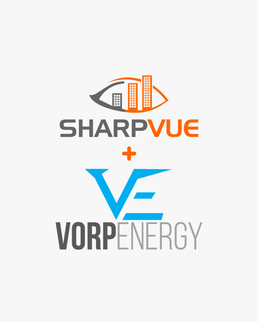 The Sharpvue and Vorp Energy logos joined by a plus sign.