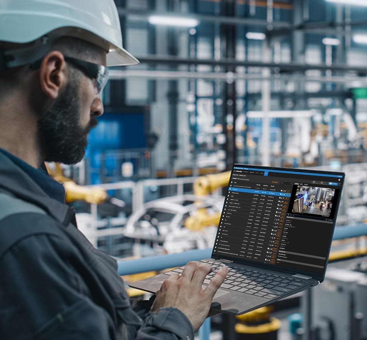 OpenEye Web Services cloud-managed video running on a laptop at an industrial facility