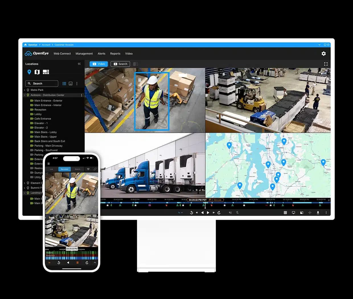 Cloud-managed video and smart search across every recorder, in OpenEye Web Services.
