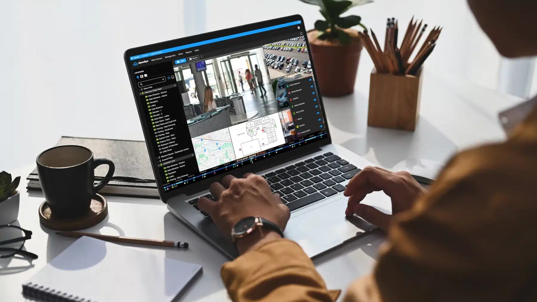 Hybrid recording — continuous cloud retention plus on-prem OpenEye appliances.
